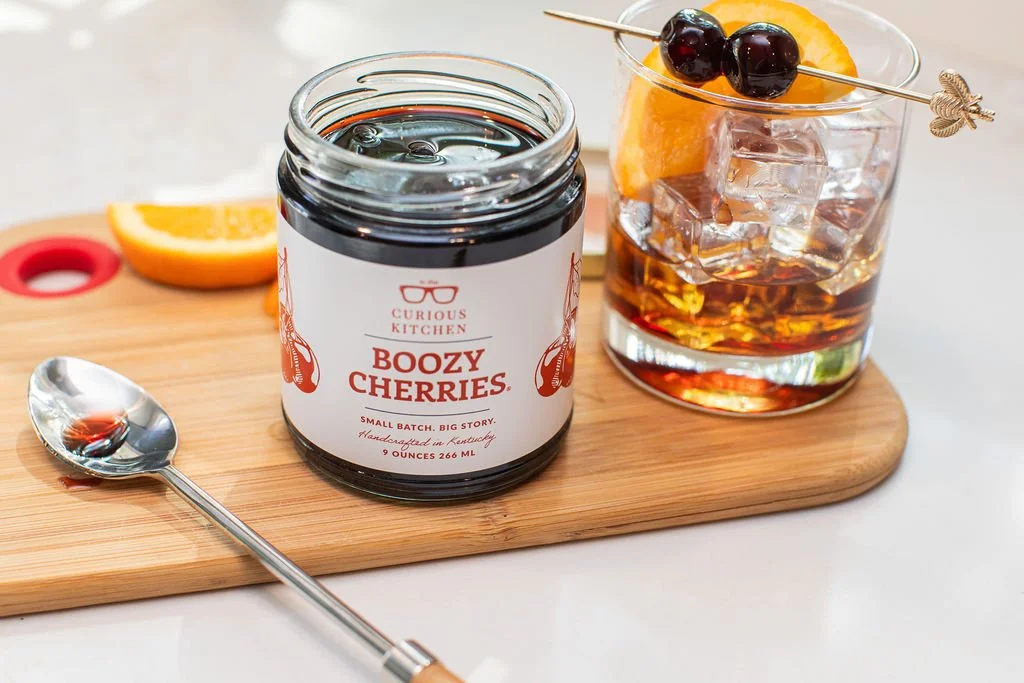 In the Curious Kitchen Boozy Cherries photographed by Jama Finney culinary photographer Louisville KY Indianapolis IN