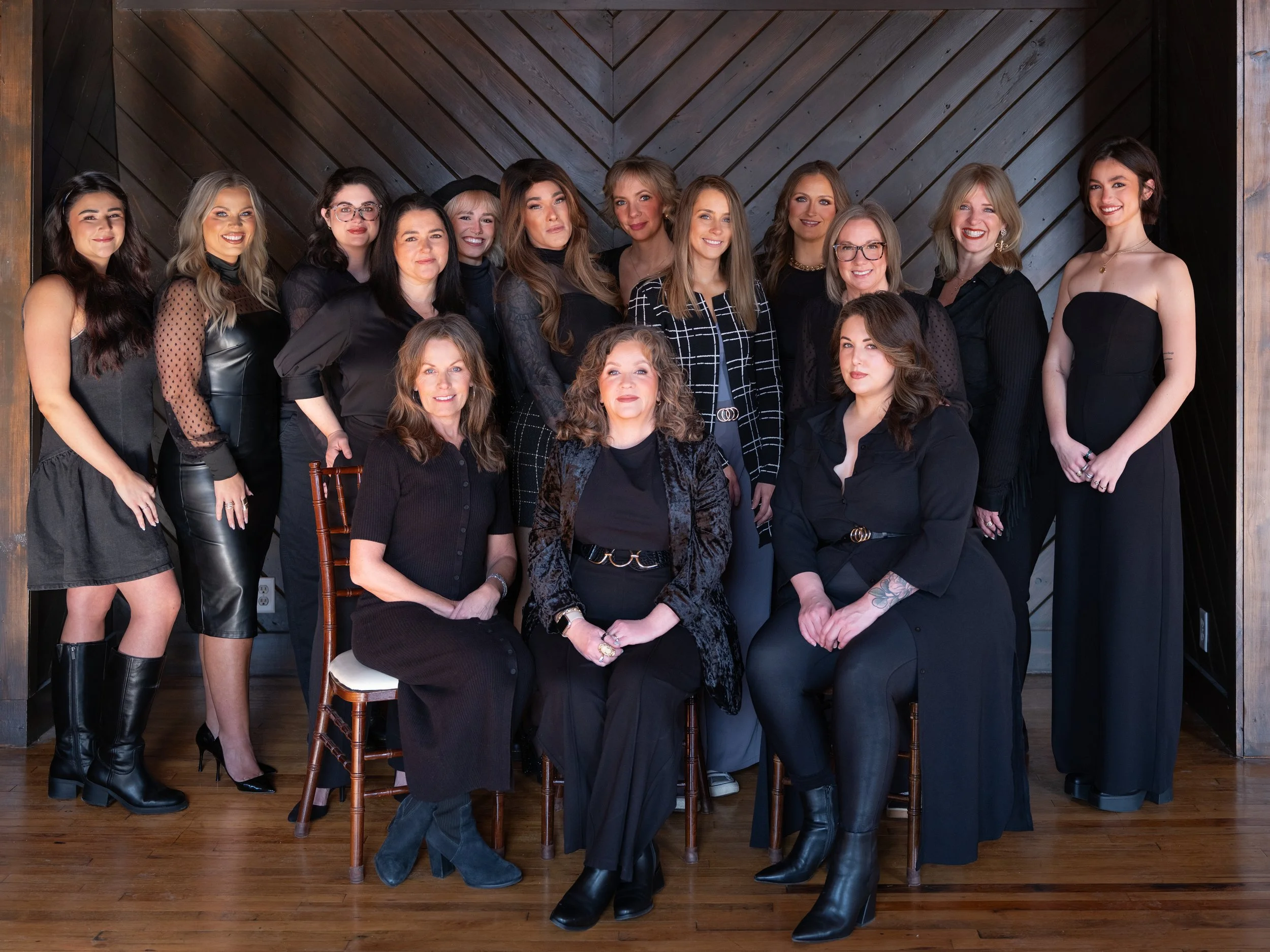 Editorial team branding portrait of The Beauty Patrol in a raw warehouse space at The Pointe in Louisville, Kentucky.