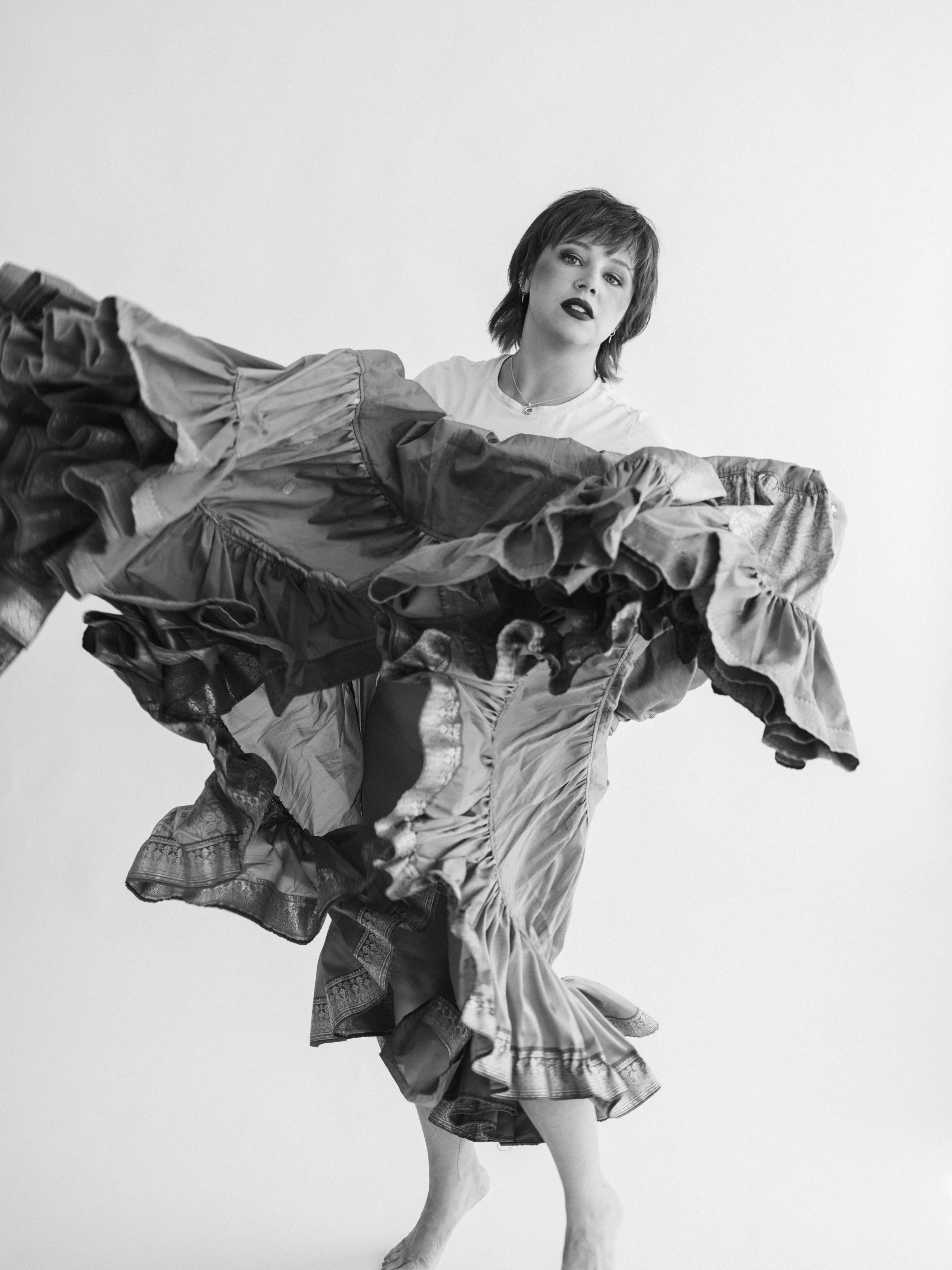 Kristyna Zaharek Personal Brand Photoshoot swirling skirt black and white by Jama Finney Photography