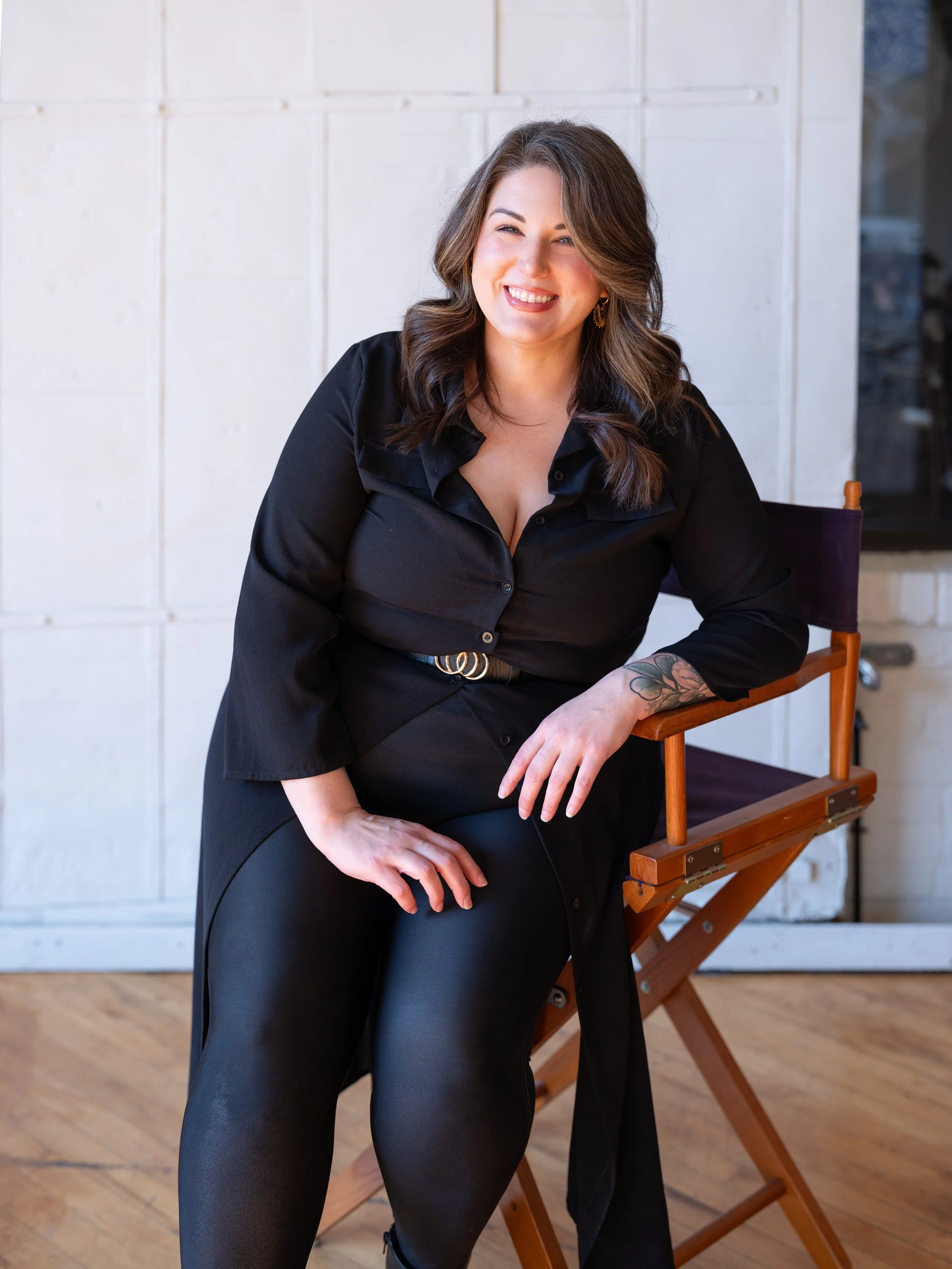 Natural light branding portrait of a professional makeup artist inside The Pointe in NULU, Louisville.