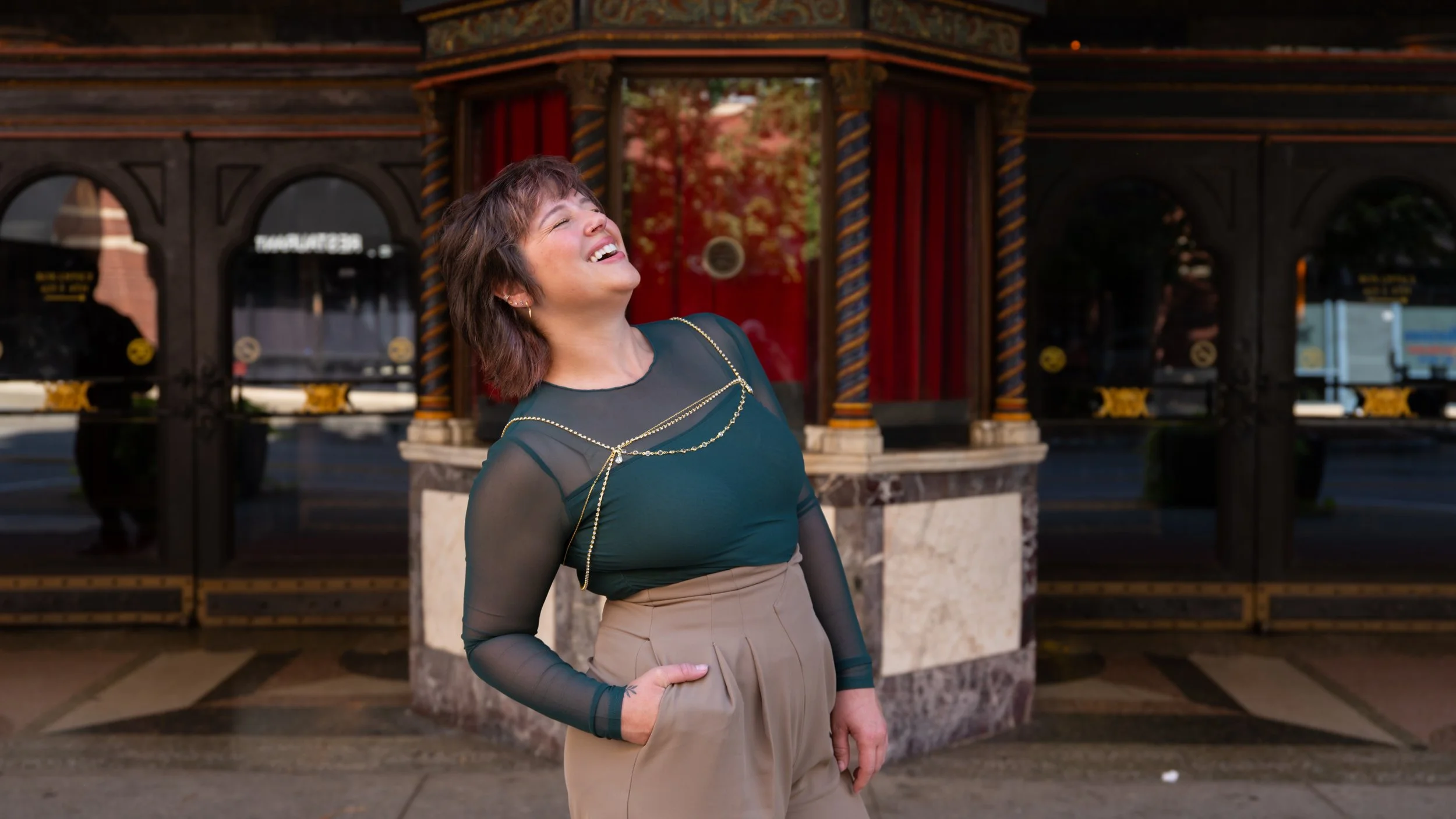 Kristyna Zaharek Personal Brand Photoshoot Louisville Palace Kentucky laughing by Jama Finney Photography