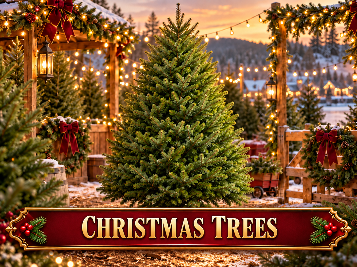 Christmas trees in a festive market