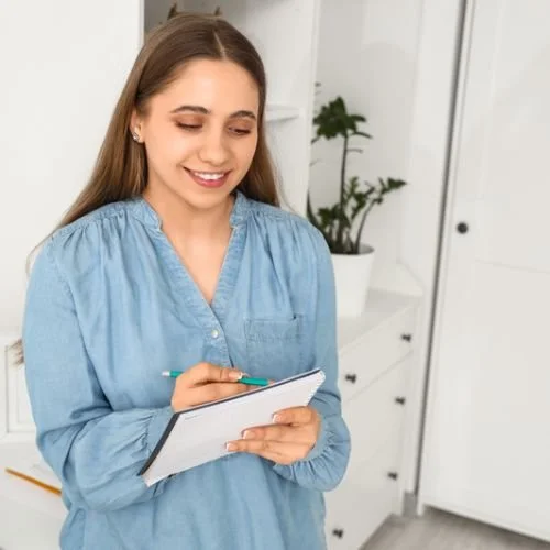 A person making a list on a notepad.