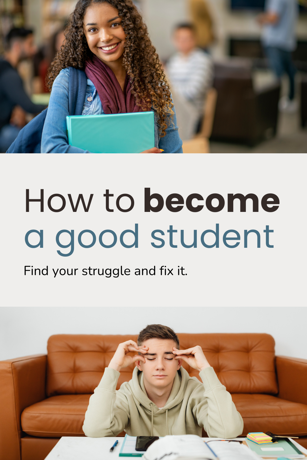 A Pinterest PIN depicting a student in a classroom, smiling.