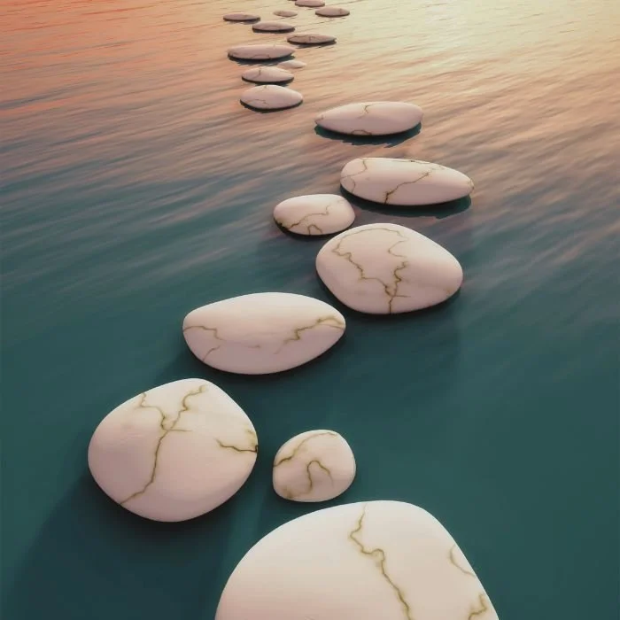 A series of stepping stones in water.