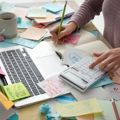 A really messy desk.