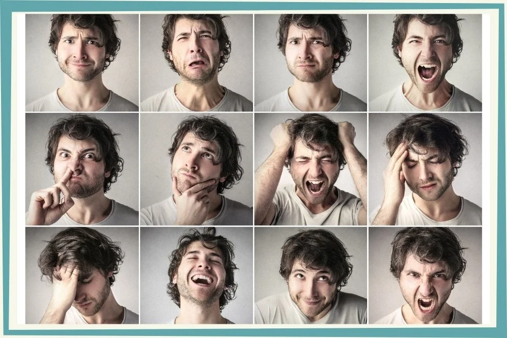Collage of man showing many different expressions