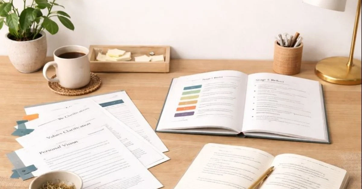 Books and papers on a desk