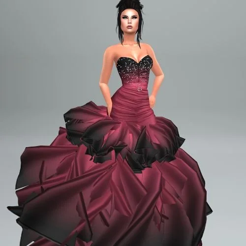 A 3D avatar wearing a formal gown.