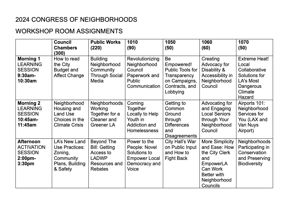2024 CoN24 Workshop Room Assignments