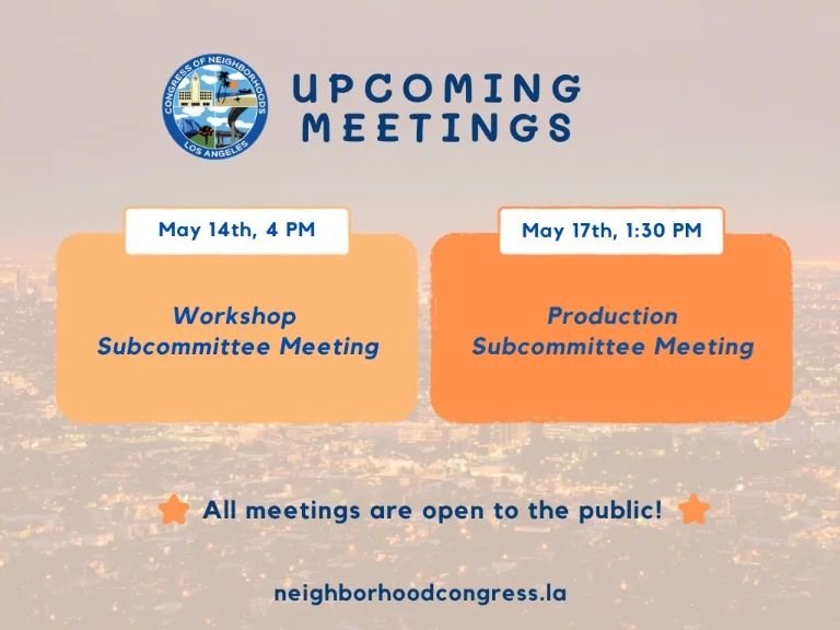 Ready for a week of inspiration? Join us for every meeting and let's ignite our creativity together! 💡 

Details: https://www.neighborhoodcongress.la/meetings

#CongressLA24 #GetInvolved #NeighborhoodEmpowerment #CommunityLeadership #Community #CoN2