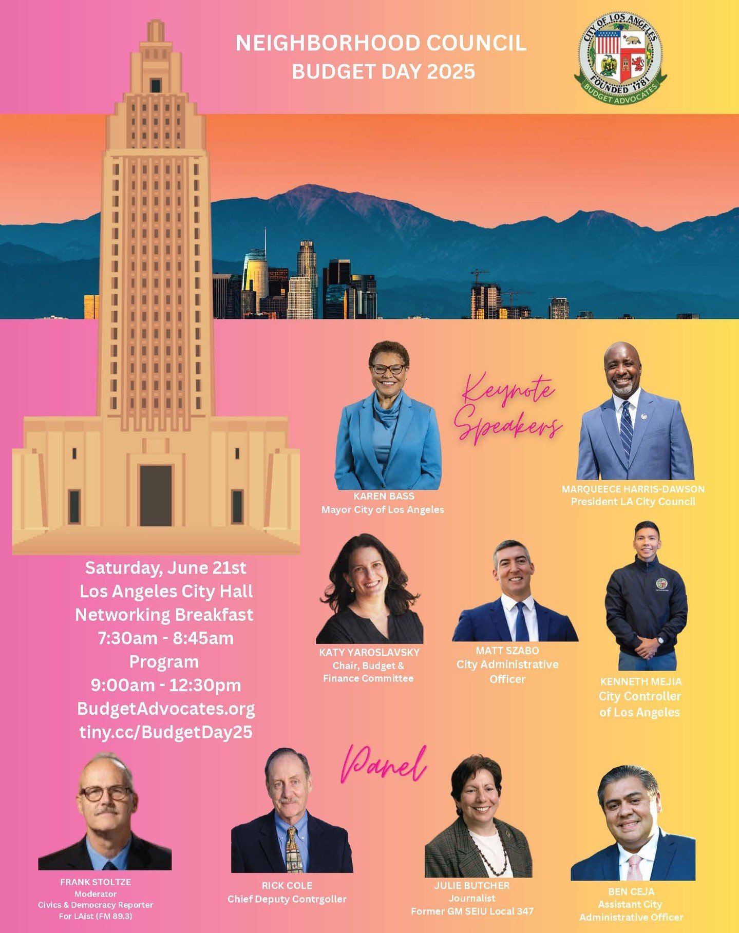 We&rsquo;re passing along the latest from the NC Budget Advocates:

On Saturday, June 21st, 2025, join fellow Neighborhood Council members and stakeholders at City Hall (Council Chambers) for Budget Day 2025.

This is a key opportunity to engage in c