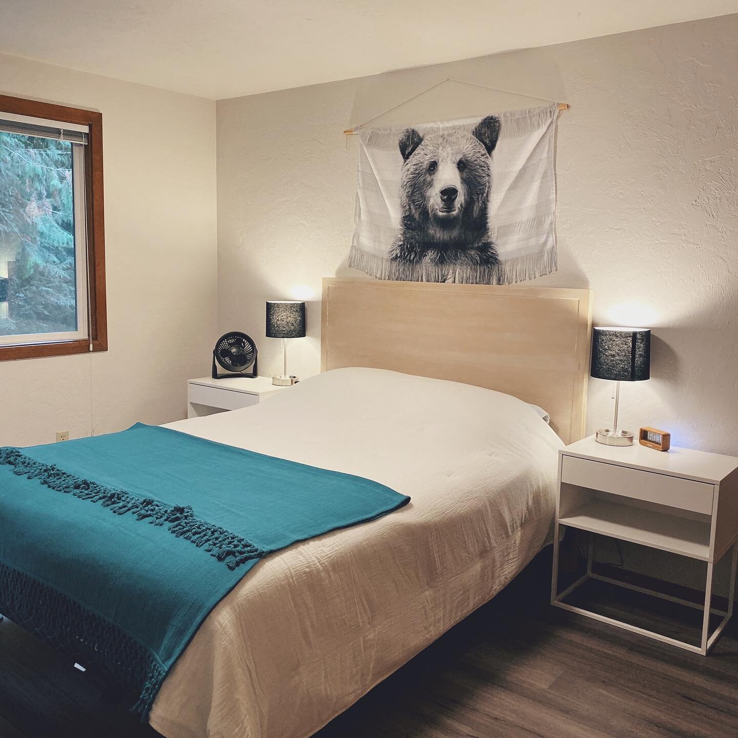 Who&rsquo;s got the best pun for this friendly bear 🐻 watching over our McKenzie Cabin bedroom with a @tuftandneedle mattress for maximum comfort. I can &ldquo;bearly&rdquo; wait to hear 🤦🤪