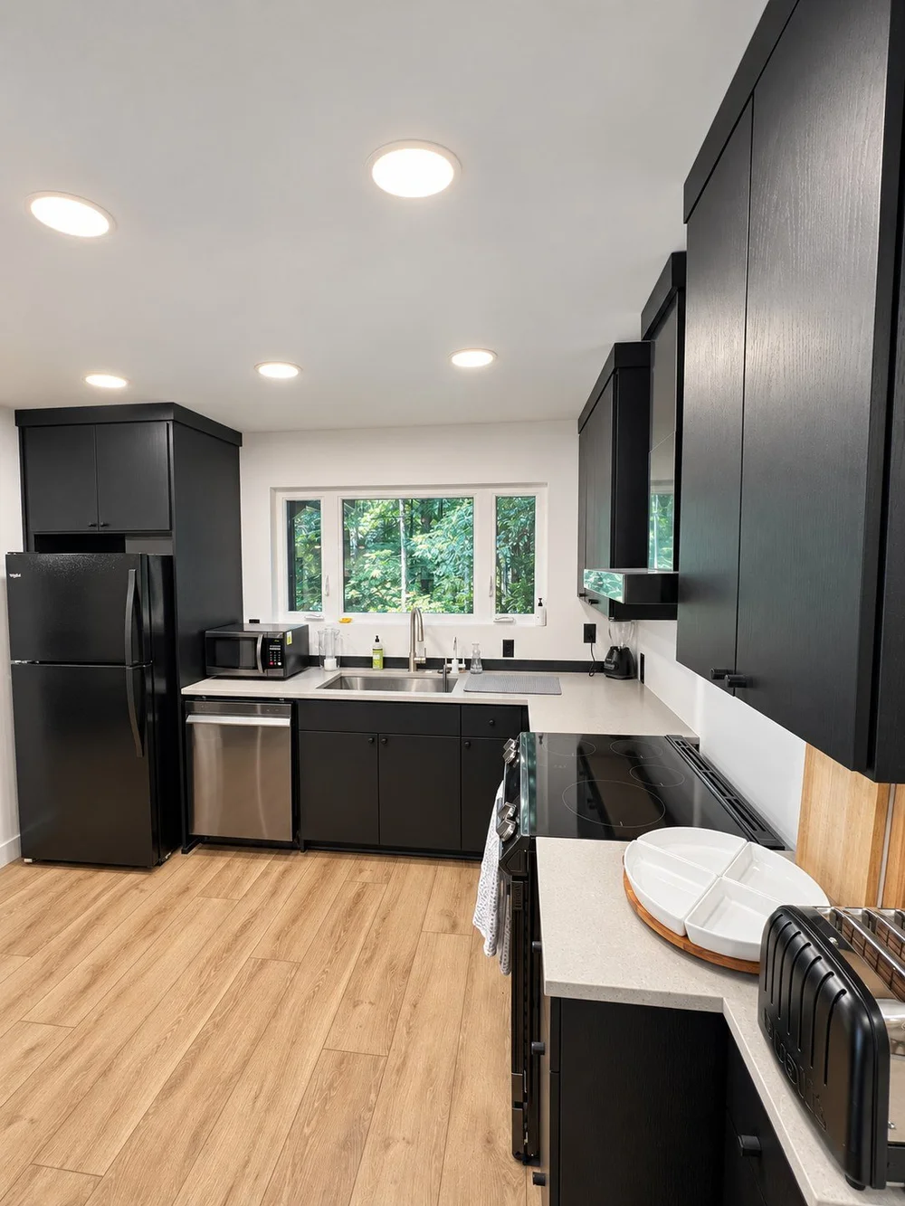 The matte-black kitchen