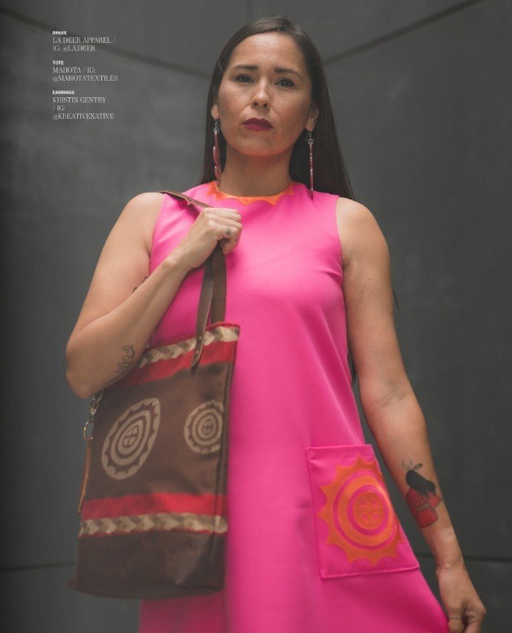 We love this @nativemaxmag Oklahoma Style photoshoot, featuring the Sun Circles Swing Dress in pink 🌸 ⁠
⁠
Model: @indigenize_40⁠
Photo: @dvisuals918⁠
.⁠
.⁠
.⁠
#nativeapplique #mvskoke #oklahoma #buynative #muscogee #indigenous #shopsmall #indigenous