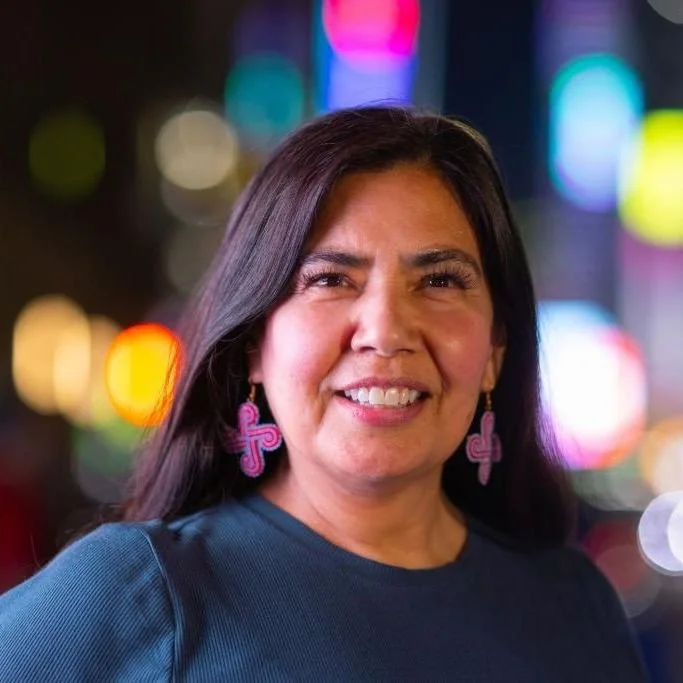 New headshot courtesy @benjaminoscara ✨️⁠
⁠
Meet the maker behind this account: Leslie A. Deer, who designs garments influenced by her Mvskoke people and their ancestors, the Moundbuilders. ⁠
⁠
She uses signature bright colors, intricate appliqu&eacu
