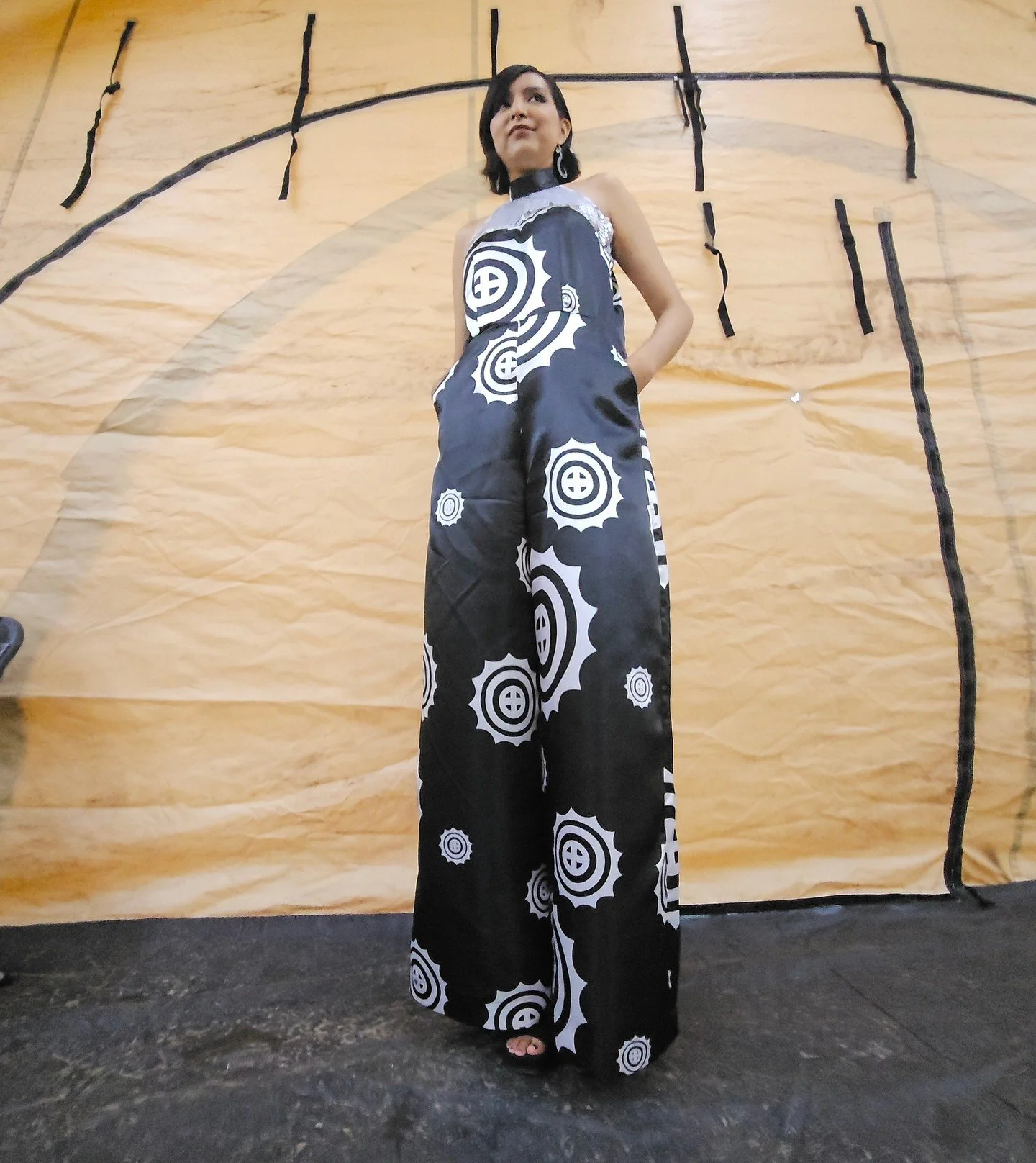 @Kry_logan wears a one-of-a-kind Sun Circle jumpsuit with sequin bodice details.. and POCKETS 😉☀️⁠
⁠
.⁠
.⁠
.⁠
#fashionshow #mvskoke #indigenous #muscogee #indigenousfashion #indigenousart #nativepride #indigenouswomen #nativeamericanhistory