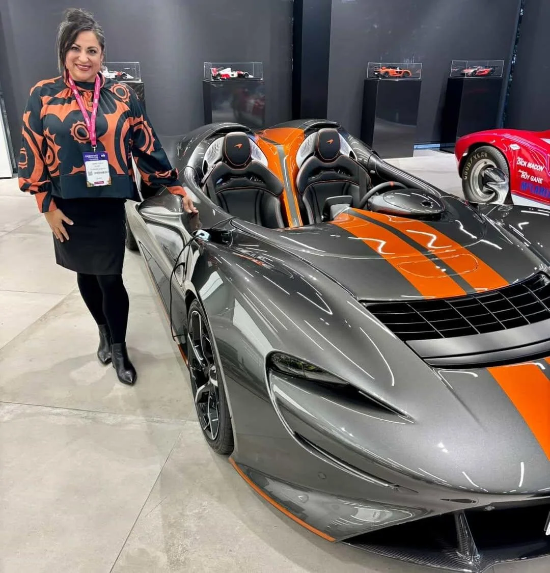 @Mztiger29 spotted wearing our Winter Copper Blouse during a private tour of the @chelsea1979cars collection. ✨️