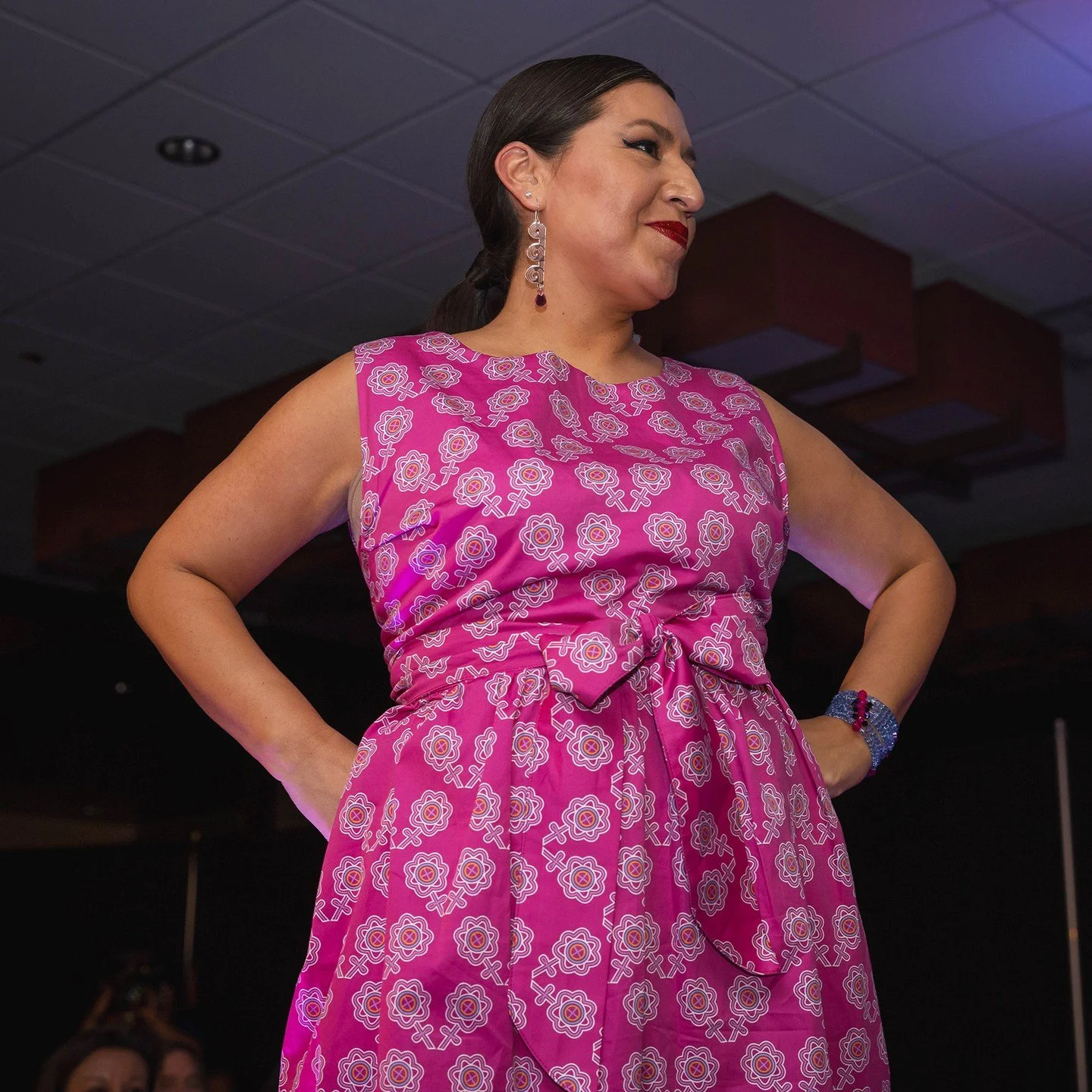 @air_wren_parker in a fuchsia wrap dress at the Empowered Indigenous Fashion Show 🌸⁠
⁠
Photo: @comanche_mike⁠
.⁠
.⁠
.⁠
#fashionshow #mvskoke #indigenous #muscogee #indigenousfashion #indigenousart #nativepride #indigenouswomen #nativeamericanhistory