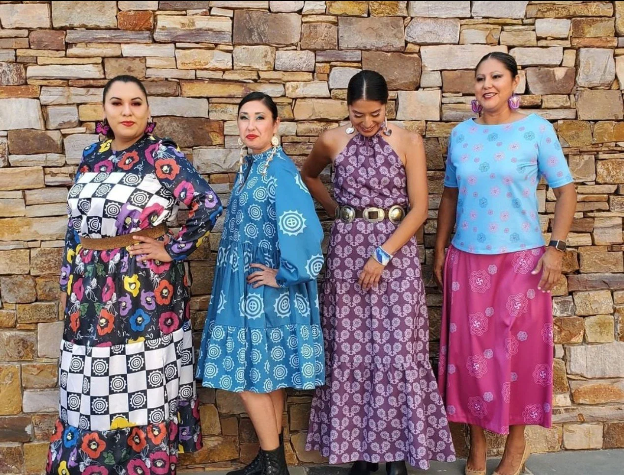 More is more! L A Deer prints play well together 😉⁠
⁠
Models: @ja_lyonhawk, @tiarra_deere, @just_leahb, and Kenda Lowe⁠
Photo: @nicole_emmons_animation⁠
.⁠
.⁠
#mvskoke #shopsmall #buynative #indigenous #muscogee #indigenousfashion #indigenousart #na