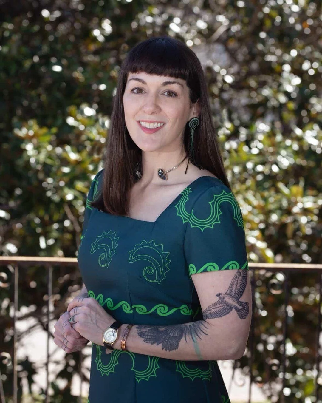 @destinyjgreen wears the "Horizontal Motif" dress in green 🌱💫⁠
⁠
⁠
Do YOU have a photo of yourself wearing a favorite L A Deer Apparel piece? DM it to us - we'd love to feature you ☀️ ⁠
.⁠
.⁠
.⁠
#nativeartists #indigenousart #oklahomaarti