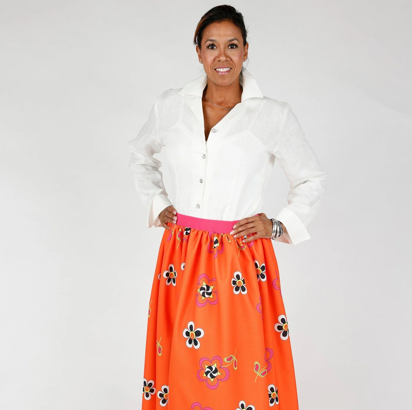 @TDBrown75 wears the Flower Power Midi Skirt in orange, our perennial Spring favorite🌸⁠
⁠
Photo: Garett Fisbeck⁠
.⁠
.⁠
.⁠
#nativeart #mvskoke #buynative #muscogee #indigenous #shopsmall #indigenousart #indigenouswomen #indigenousfashion #productdrop