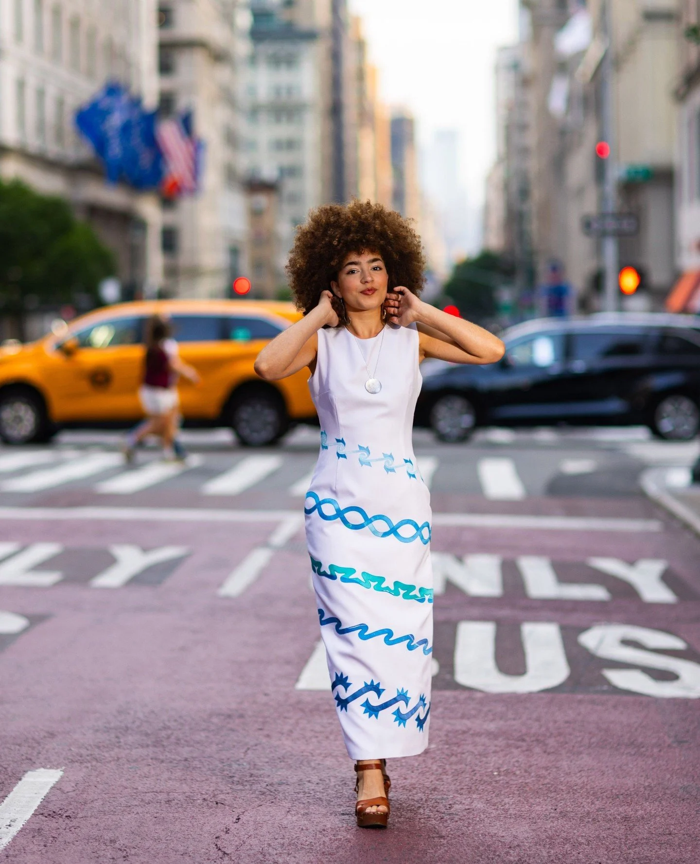 A new L A Deer Apparel dress roaming the streets of NYC. This one-of-a-kind dress is appliqued with hand painted silk charmeuse! 💫⁠
⁠
Want to be the first to know about new product drops? Subscribe to our newsletter - link in bio!⁠
⁠
Model: @inezmiv