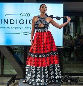 @jula_harjo wears the One-of-a-kind Eye of the Beholder dress at the Indigichic Fashion Show ✨️⁠
⁠
This dress is made entirely from fabric remnants from previous collections 🌟⁠
⁠
⁠
Photo credit: @ericaprettyeagle / @indigichic.tulsa⁠
⁠
⁠
⁠
#mvskoke 