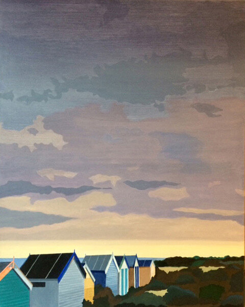  Winter - Beach Huts 76 x 61  oil on canvas   click here for enquiries  