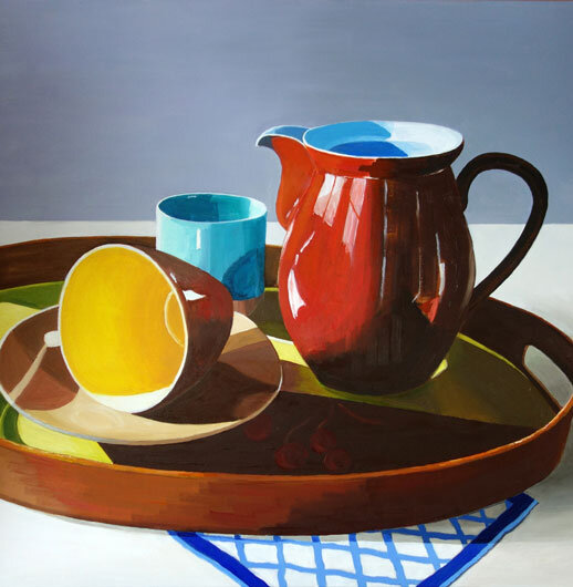  Ceramics on Laquer Tray 60 x 60  oil on canvas   click here for enquiries  