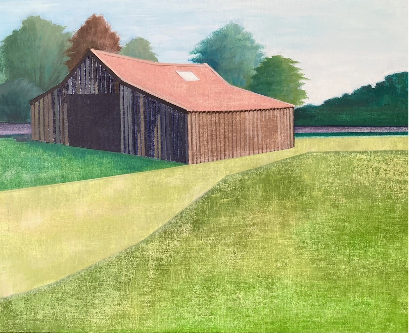  Village Green and Hut 40.6cm x 50.8cm Oil on canvas   click here for enquiries  