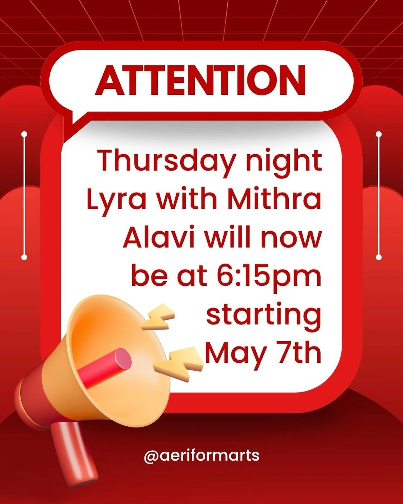 Thursday night Lyra w/ @mithraalavi now at 6:15pm starting May 7th💕💕💕