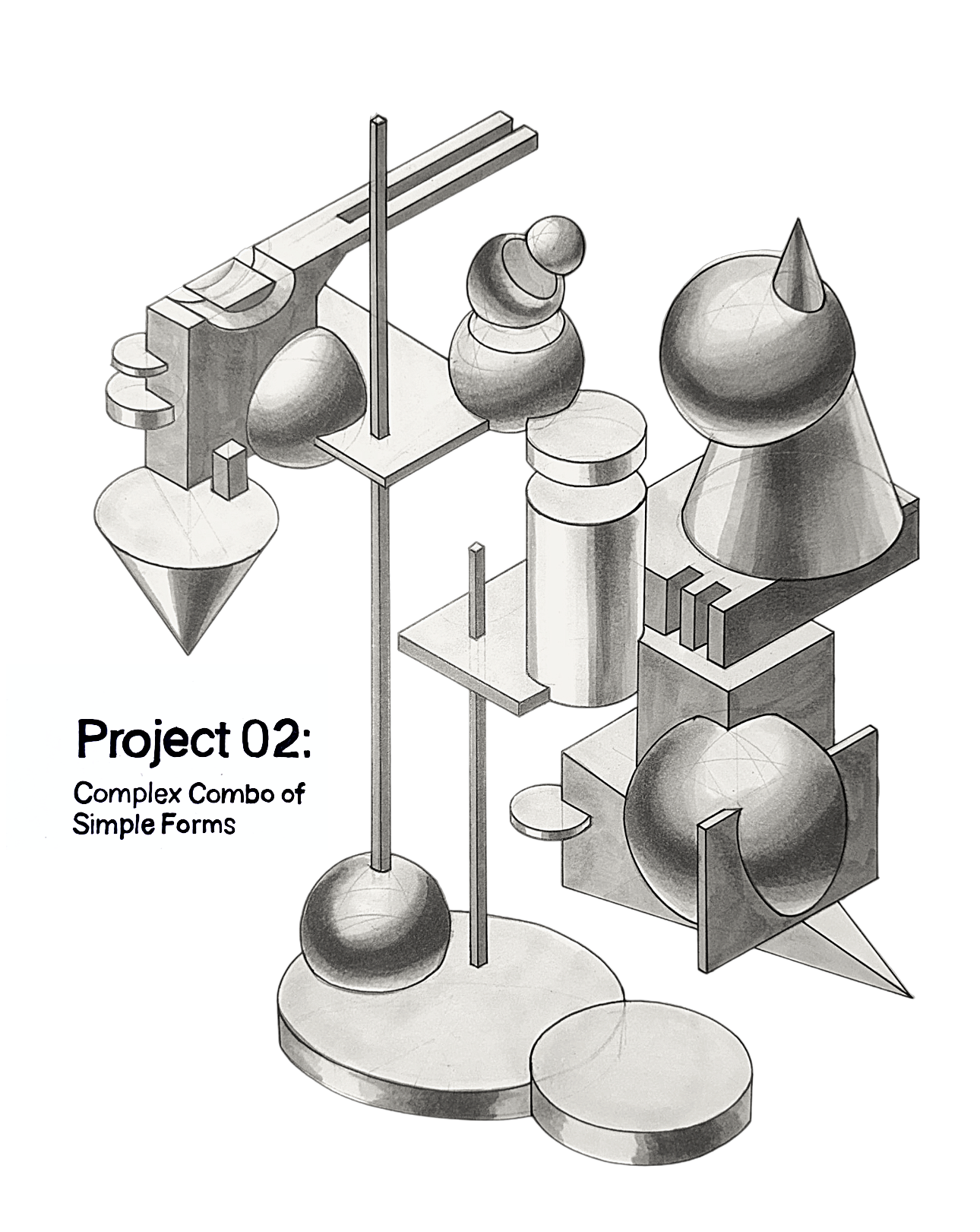 Technical Drawing. Isometric Construction with Ideal Forms.