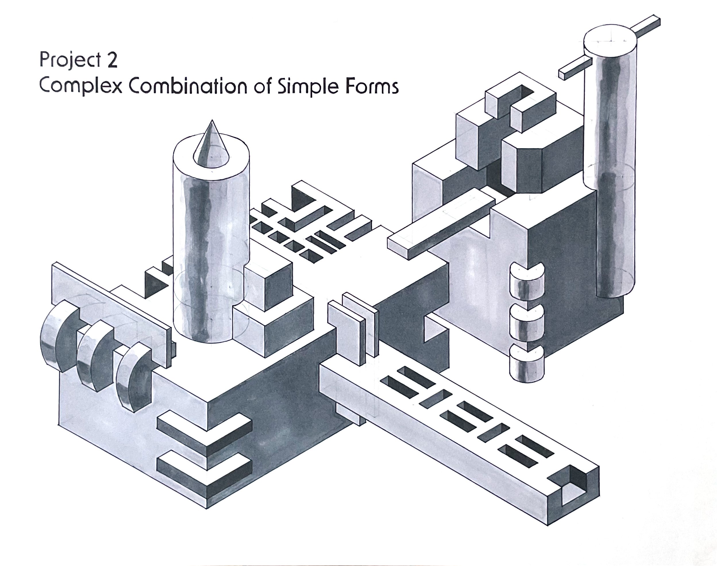 Technical Drawing. Isometric Construction with Ideal Forms.