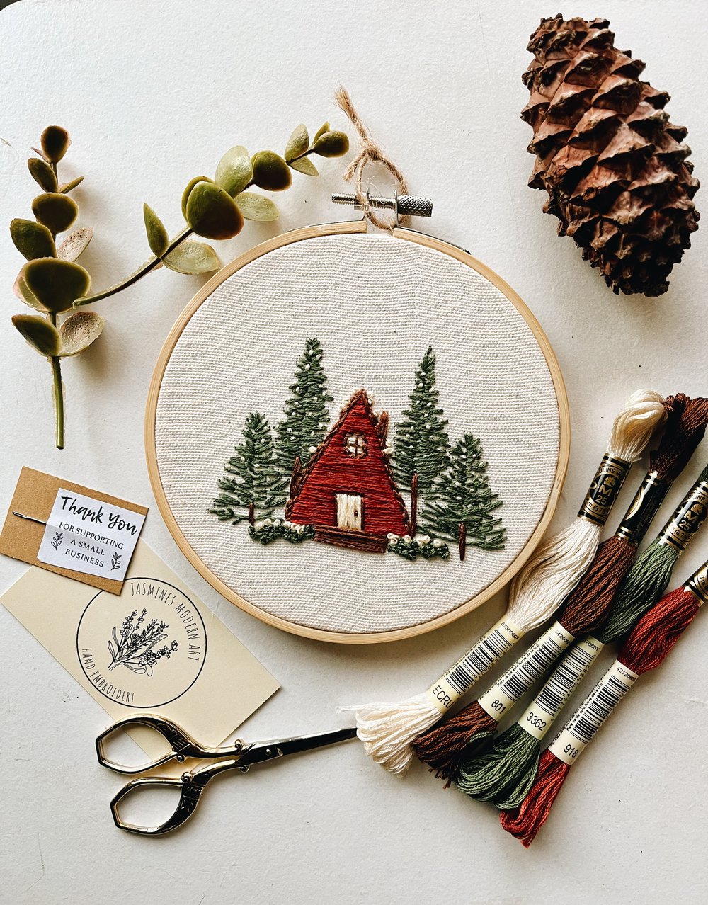 Cozy Cabin Hand Embroidery Kit - Stitched Modern