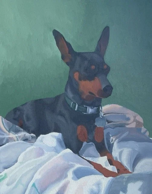 Tracey Mitchell's portrait of her dog. "Zoe," Oil on canvas, 14" x 11"