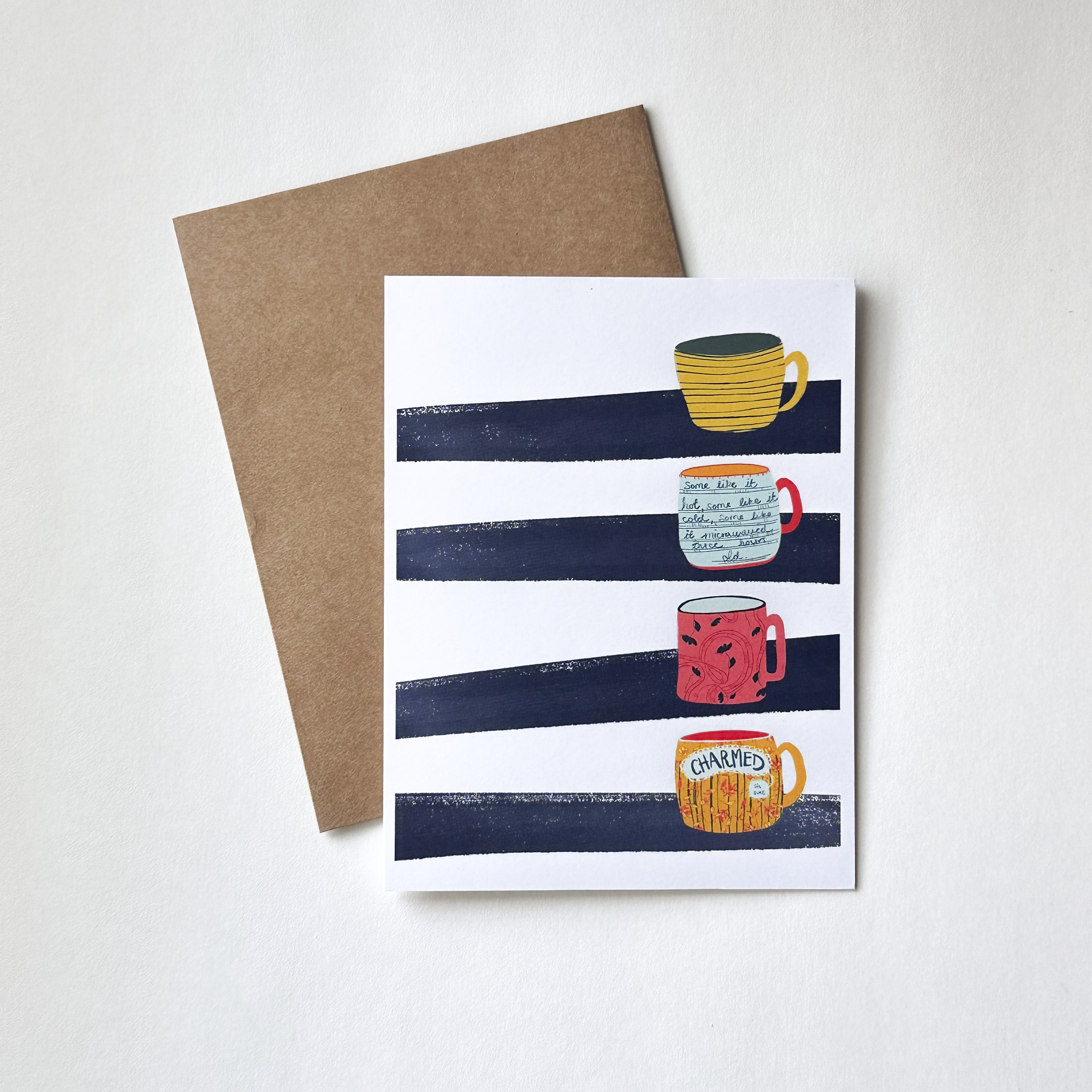Mugs on Stripes - Greeting card