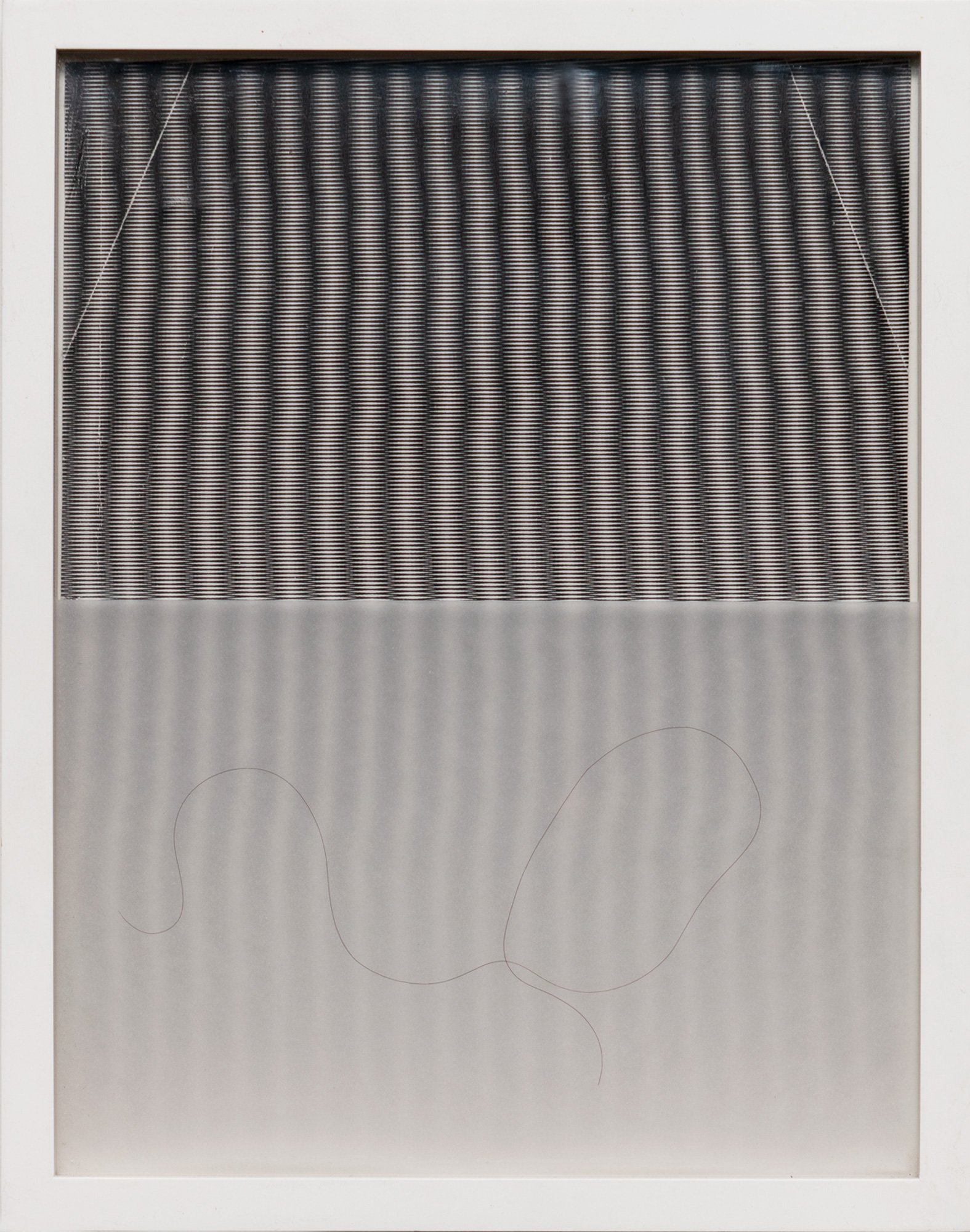    Untitled Construction #1   2010, laser print, vellum, human hair, glass 8.5” x 11” 