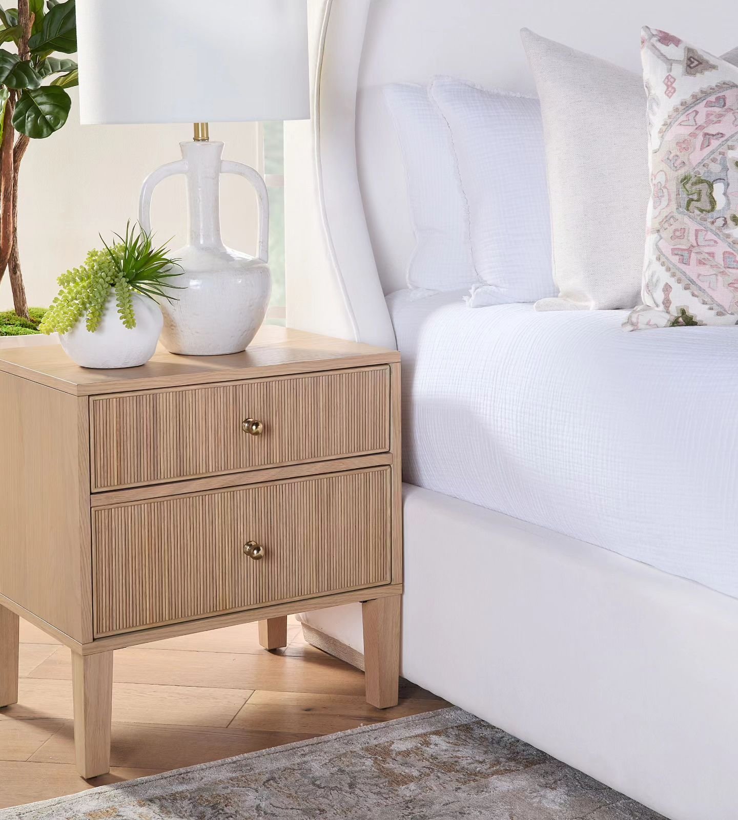 Introducing Highland Nightstand from Essentials For Living's newest collection, Bronze Bay. Featuring stunning fluted wood drawerfronts and solid iron knobs.