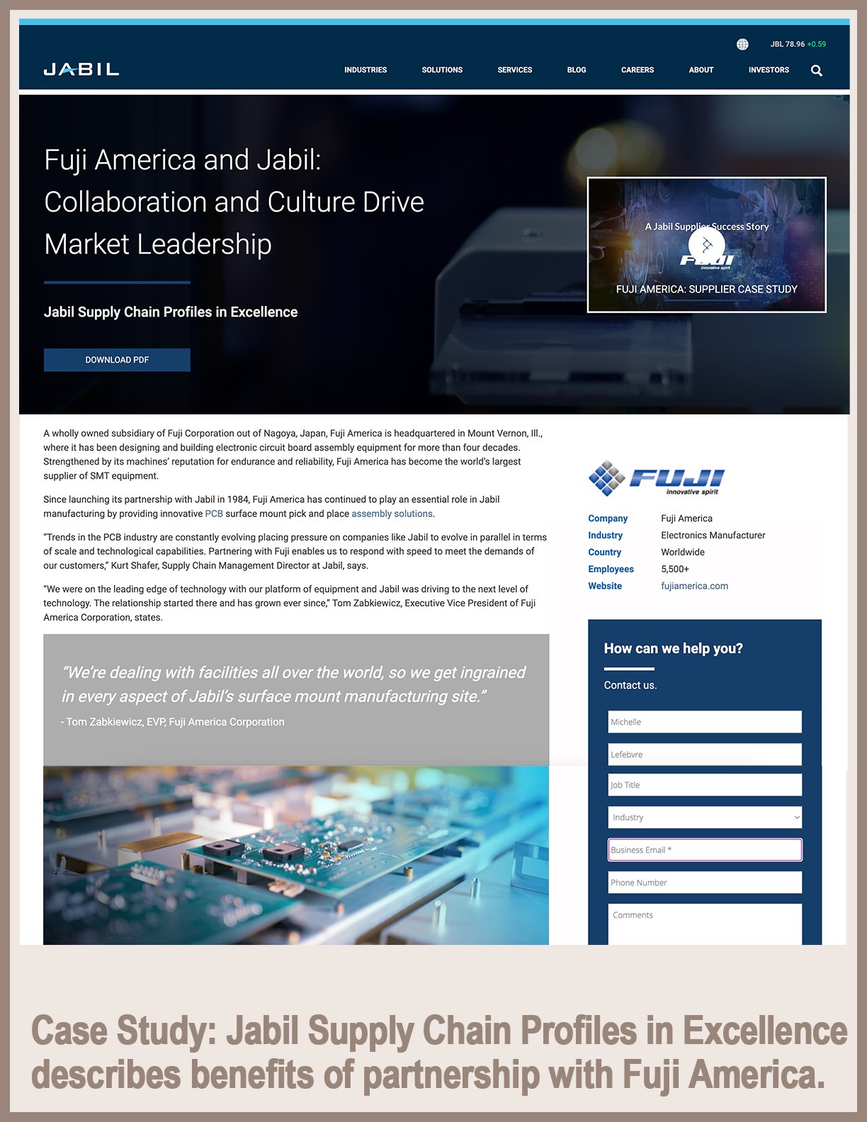 Jabil and Fuji America: Profiles in Excellence