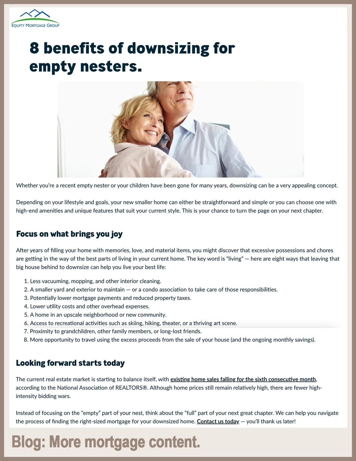 Blog: Benefits of Downsizing for Empty Nesters