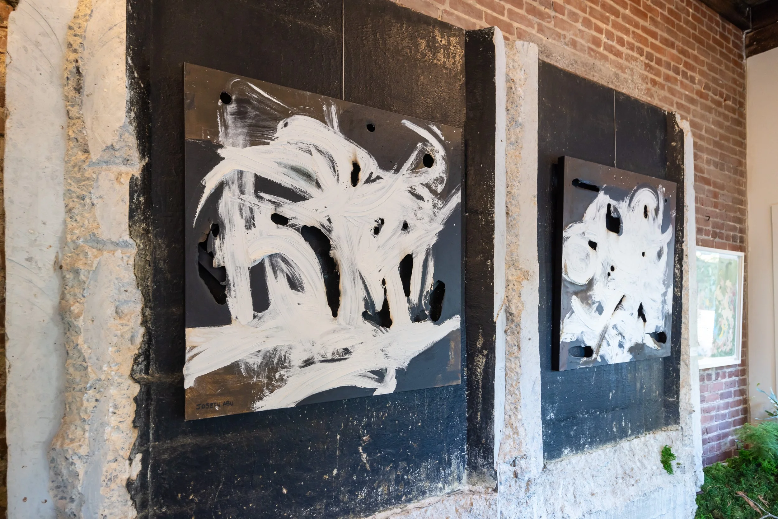 The Earth is Heating Up 1&2 (2023)
40" x 40" 
Acrylic, joint compound on burnt canvas