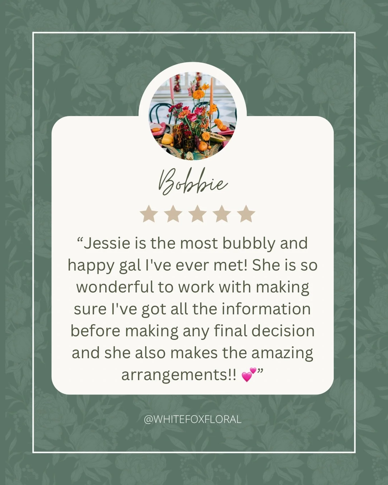🤍🤍🤍 

I love these kind reviews! Thank you so much! 

Inquire today through the ✨link in bio!✨We are looking for couples getting married! We have spots available and would love to work with you! @whitefoxfloral

All the Love

🤍Jessica J🤍