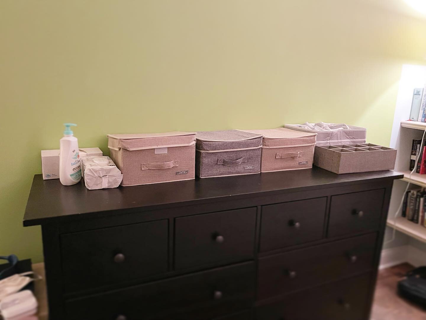 After / before baby supply dresser! These bins and organizers were found elsewhere in the apartment, now clean and ready to store diapers, wipes, & other essentials. #repurposedfurniture #babystuff #homeorganization #professionalorganizer #profe