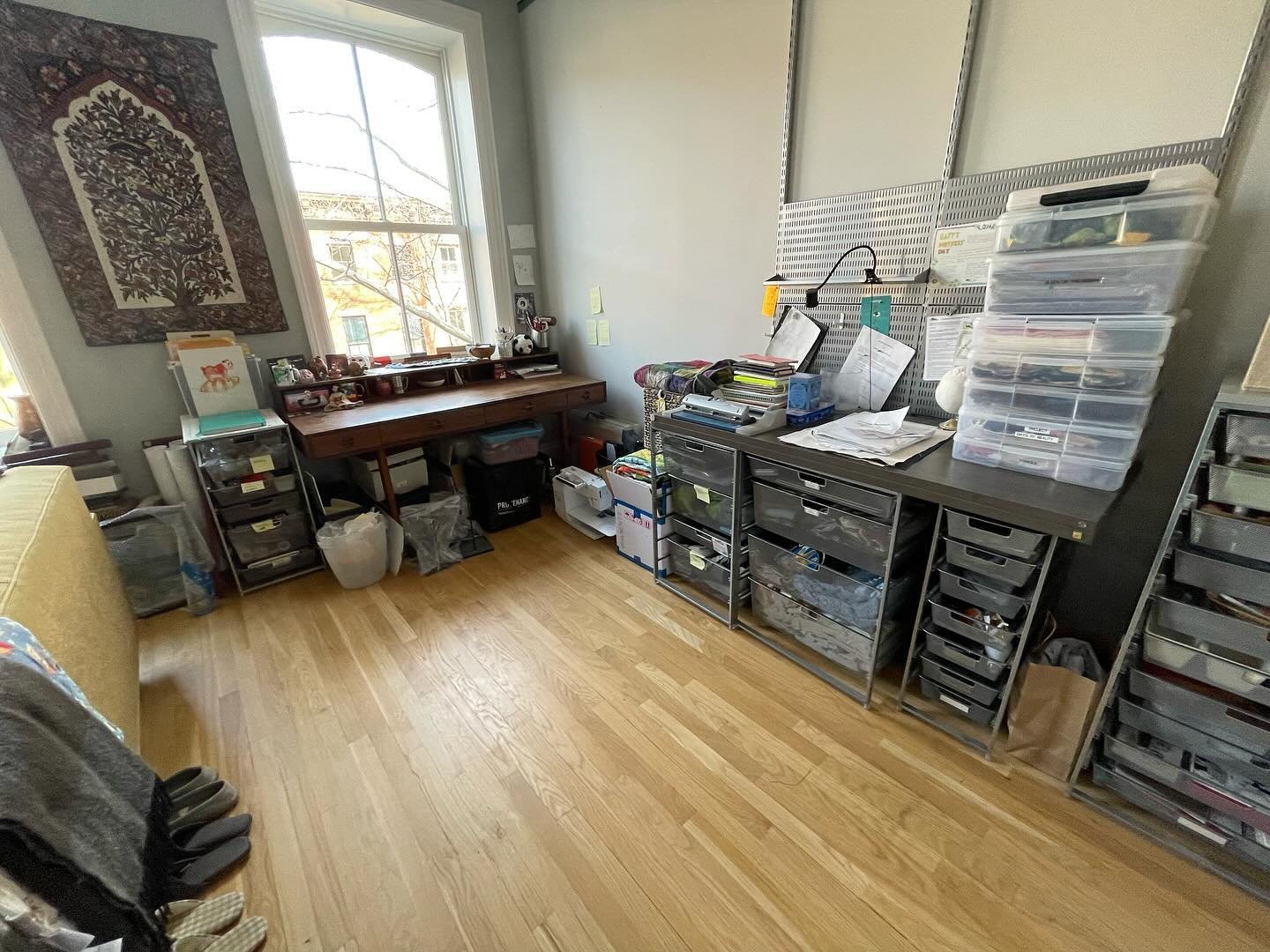 After/before craft room - still in progress but so much better! It’s overwhelming to work in a cluttered space. #organization #crafts #organized #tidying #beforeandafter