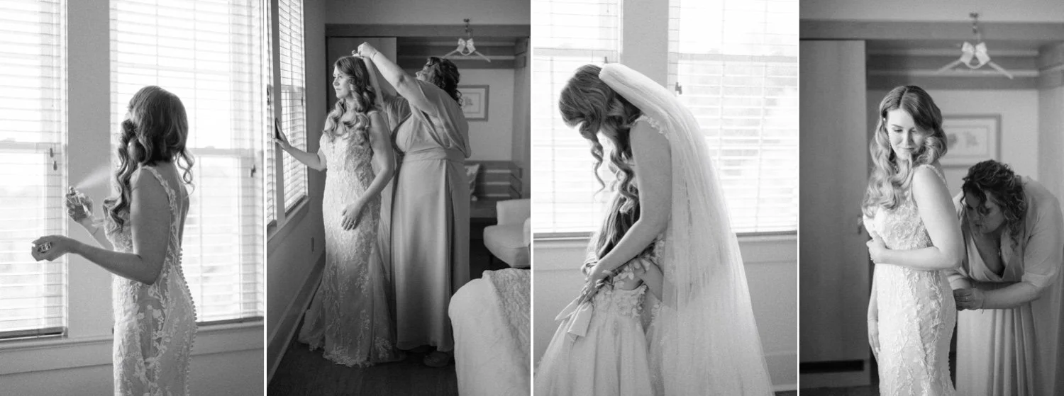 bride getting ready at the garrison for her hudson valley wedding