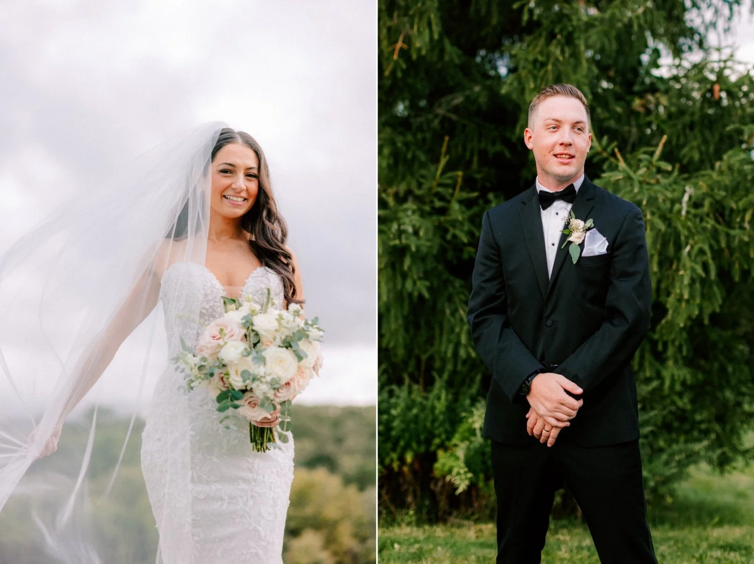 photographs of bride and groom on their wedding day at the garrison