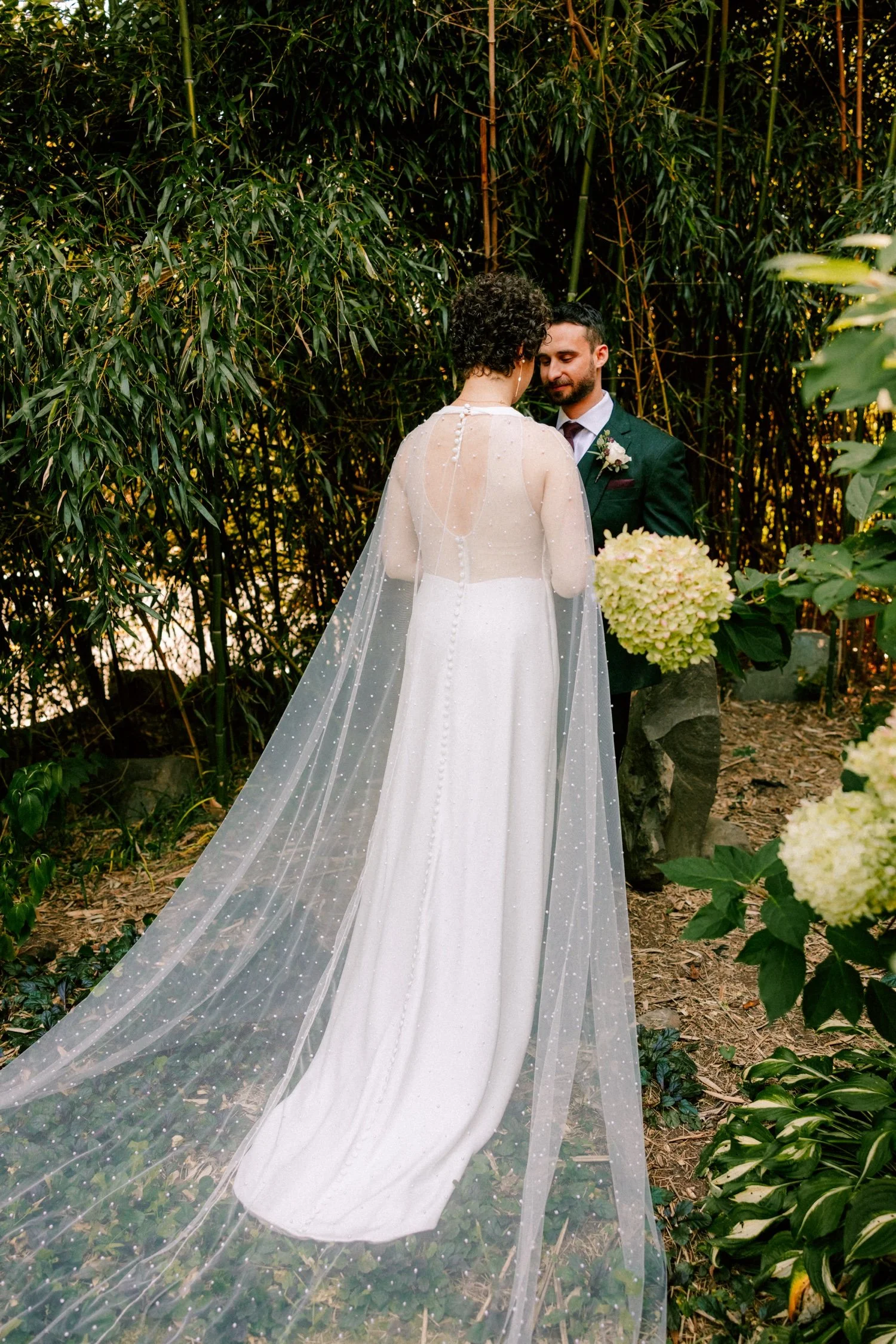 couple share first look in their wedding day at Crested Hen Farms