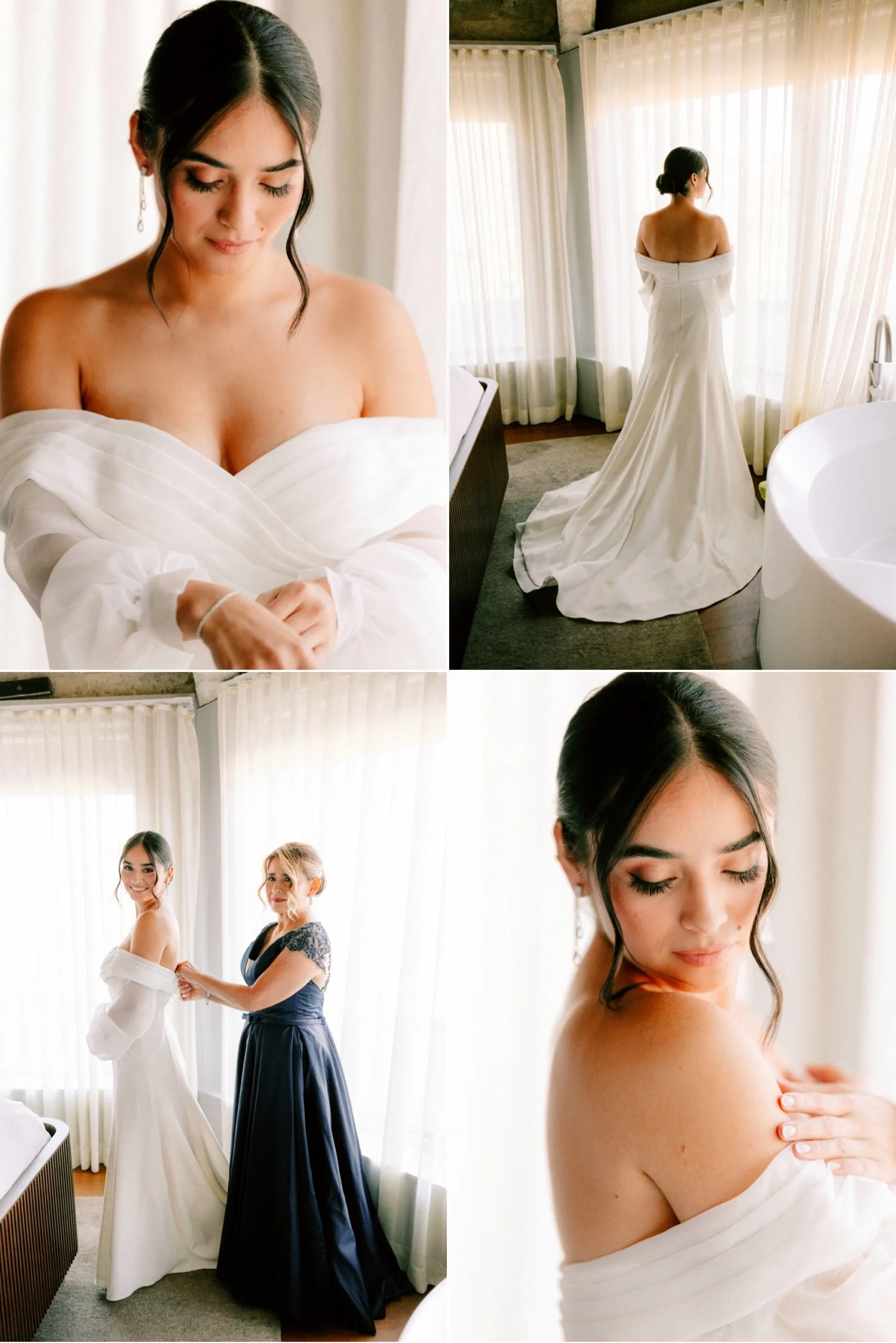 bride getting ready with her mom in the penthouse on her wedding day at the roundhouse