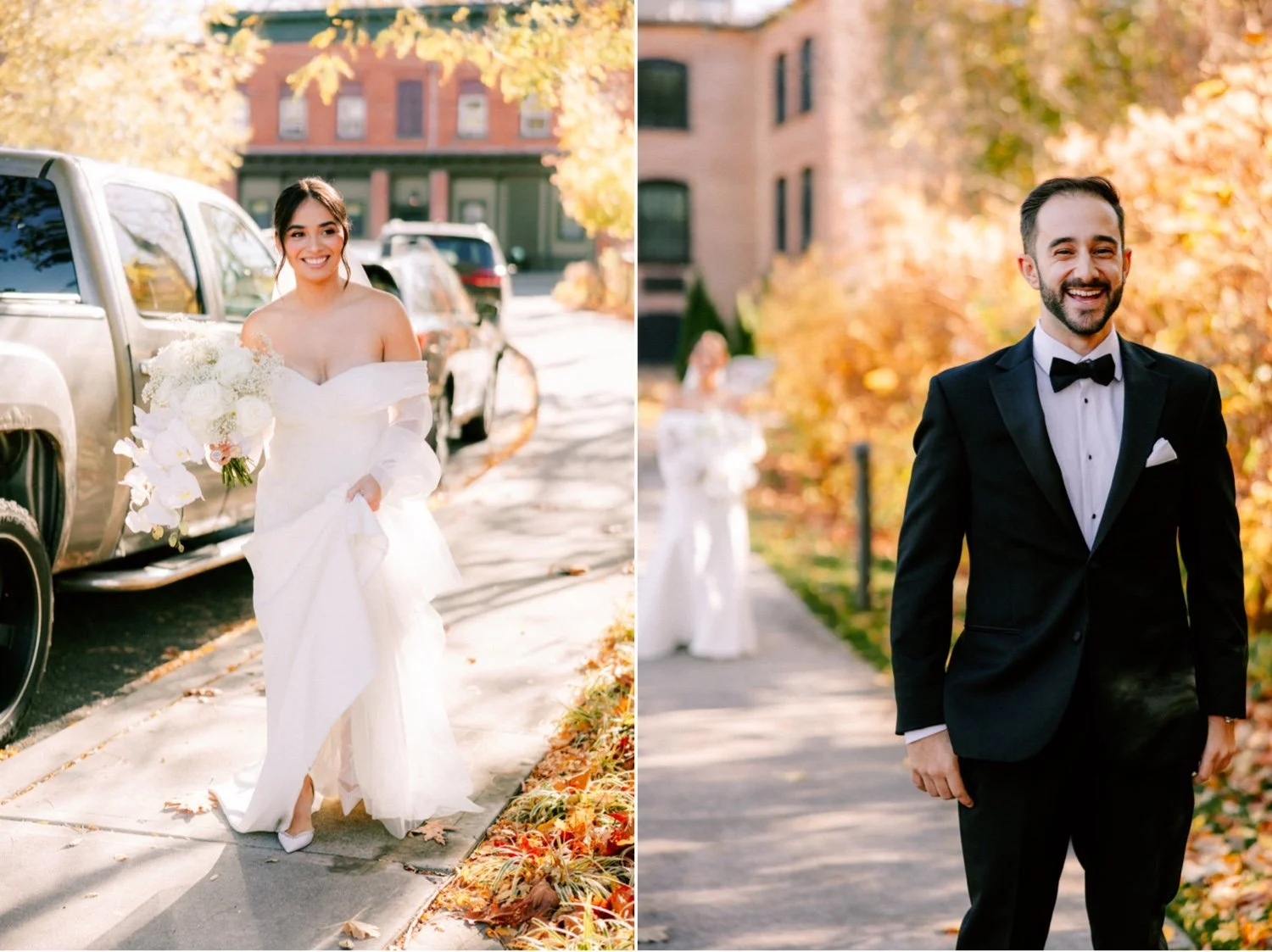 bride and groom documentary photography approach each other for their first look at the roundhouse